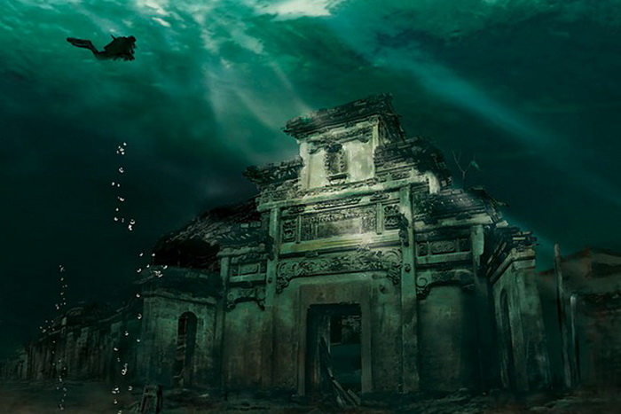 Фото города на дне Озера тысячи островов в Китае