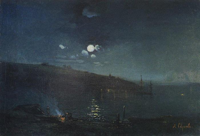 Алексей Саврасов, Лунная ночь. Пейзаж с костром, 1880-1890-е