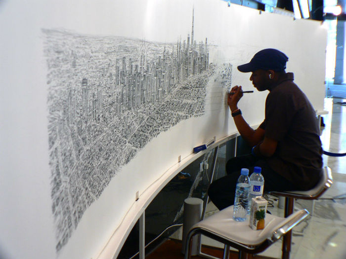 Художник воспроизводит по памяти панораму Гонконга