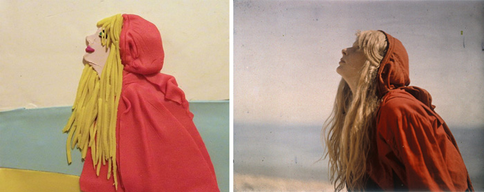 Portrait of Christina wearing a red cloak c.1913. Autochrome by Lieutenant Colonel Mervyn OGorman. Play-doh by Eleanor Macnair