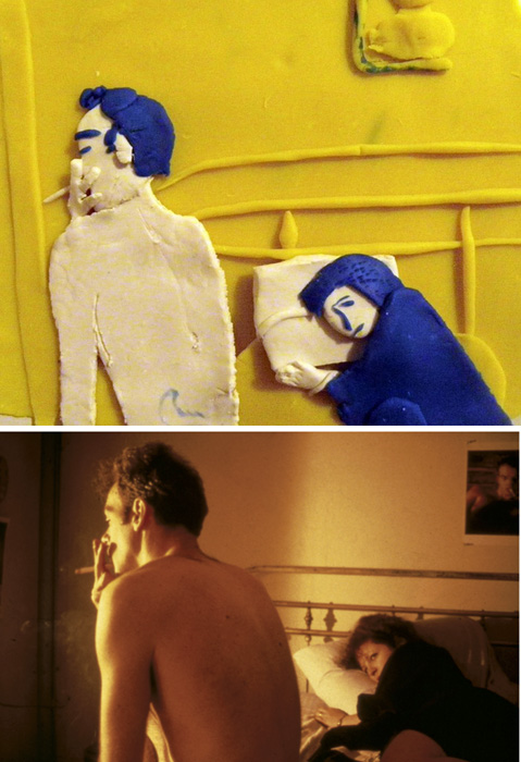 Nan and Brian in Bed, New York City, 1983 by Nan Goldin. Play-doh by Eleanor Macnair