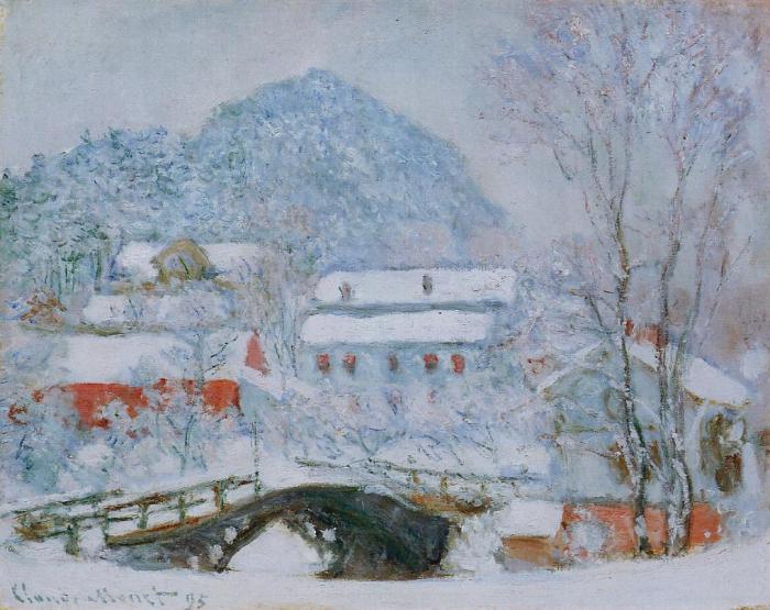 Деревня Сандвикен в снегу.  Клод Моне, 1895 г. | Фото: fiveminutehistory.com.