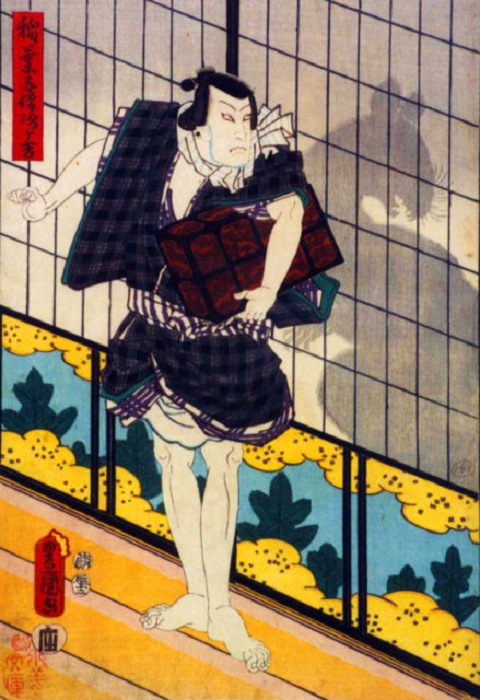 Рисунок, изображающий актёра театра кабуки Исикава Коданзи в роли Кодзо в 1857 году. | Фото: thevintagenews.com.