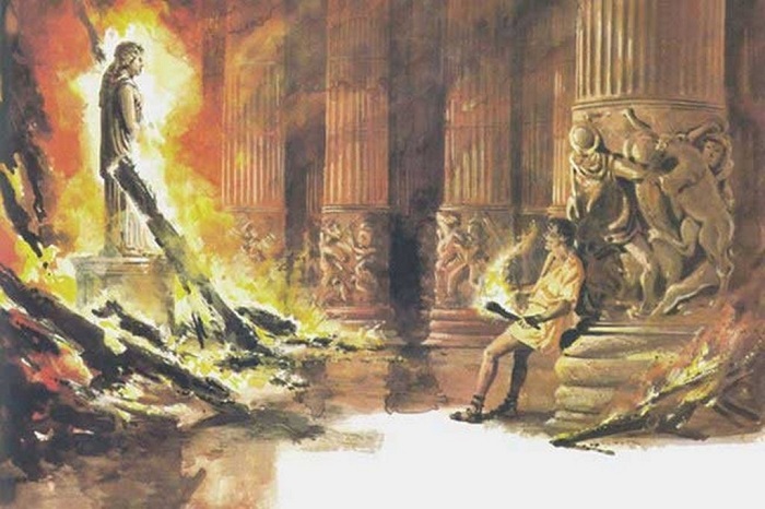 Геростат поджигает храм Артемиды Эфесской. | Фото: realnewsland.ru.
