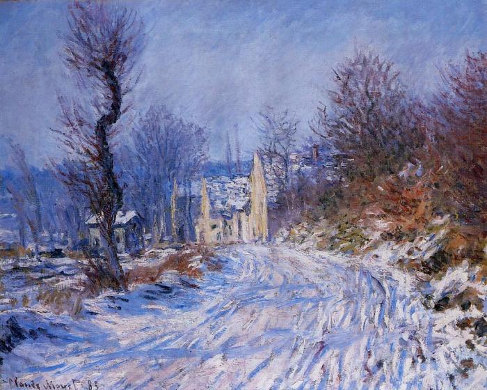 Дорога в Живерни зимой. Клод Моне, 1885 год. | Фото: fiveminutehistory.com.