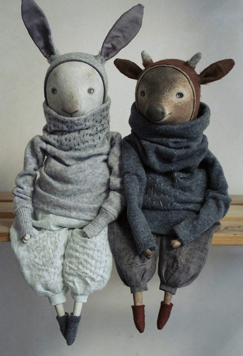 Кролик Расмус и олененок Михаэль. Авторские куклы Марины Глебовой.