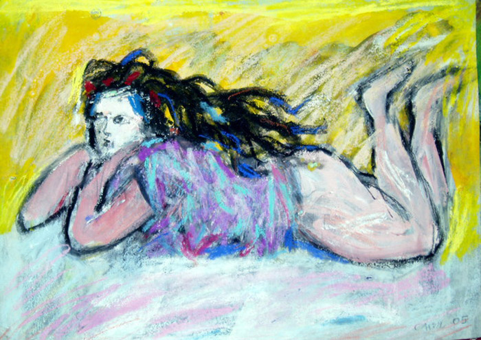 Печальный тинейджер (Sad teenager). Автор: Vlademar Cher, Швеция (2005). Девушка лежит на животе, пребывает в задумчивости. История исчезновения штанов неизвестна.