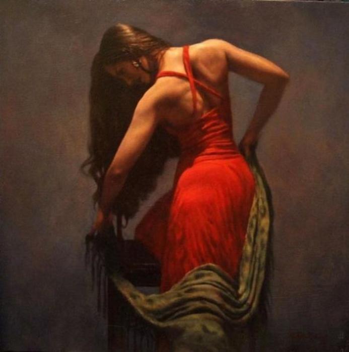 Девушка в красном платье. Автор: Hamish Blakely.