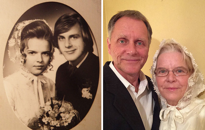 Браки заключаются на небесах: 15 семейных фотографий, которые были воссозданы через много лет