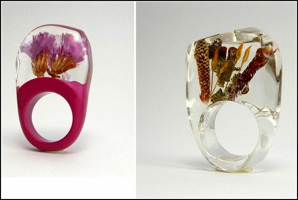 Rings of Sylwia Calus Design, decorated with particles of nature