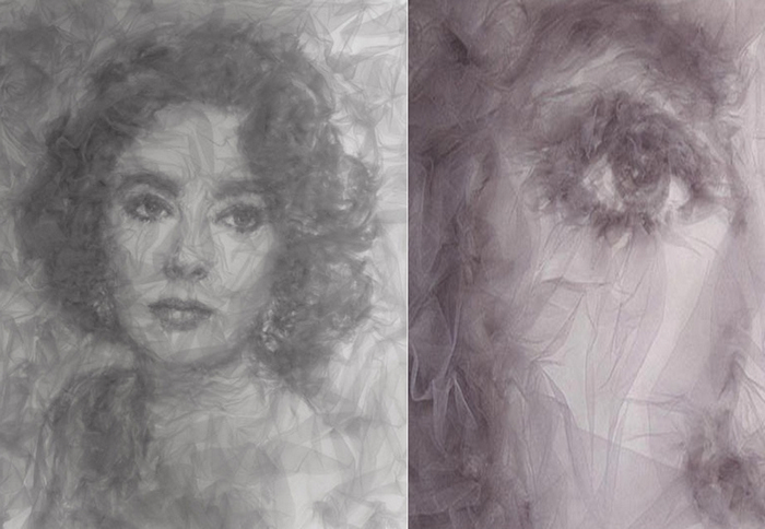 Элизабет Тейлор, портрет, нарисованный тюлем