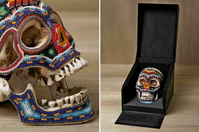 Черепа от Our Exquisite Corpse, украшенные бисером по узорам мексиканских индейцев