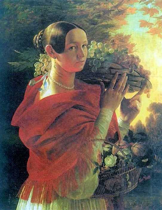 И Хруцкий. Портрет молодой женщины с корзиной, 1835 | Фото: artsait.ru