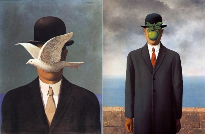 Рене Магритт. Слева – Человек в котелке, 1964. Справа – Сын человеческий, 1964. Фото: Интернет