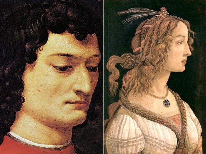 Слева – Аньоло Бронзино. Портрет Джулиано Медичи. Справа – Сандро Боттичелли. Портрет молодой девушки (Симонетта Веспуччи), 1475-80