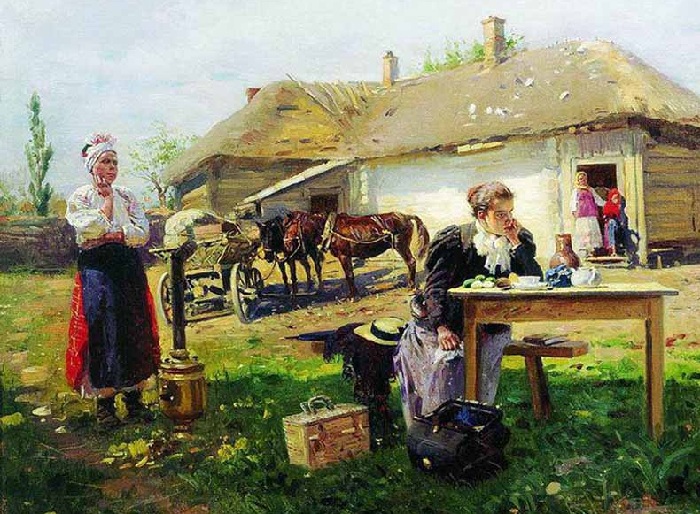«Приезд учительницы в деревню». (1896-1897) Государственная Третьяковская галерея