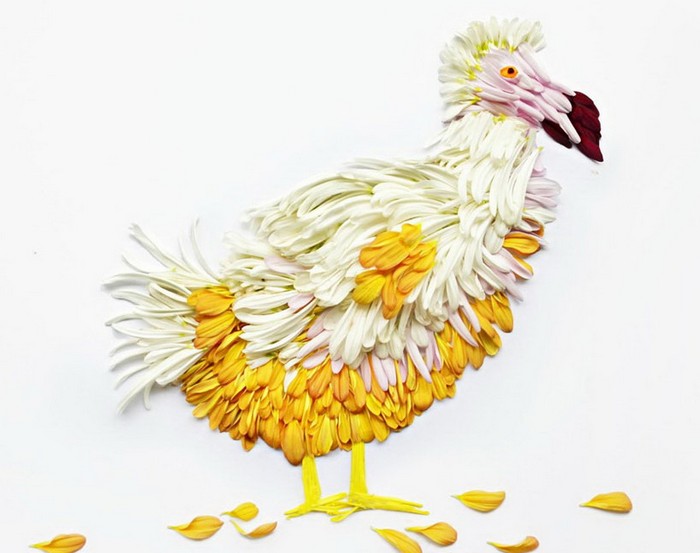 Птицы от Хун И (Hong Yi), сделанные из цветочных лепестков