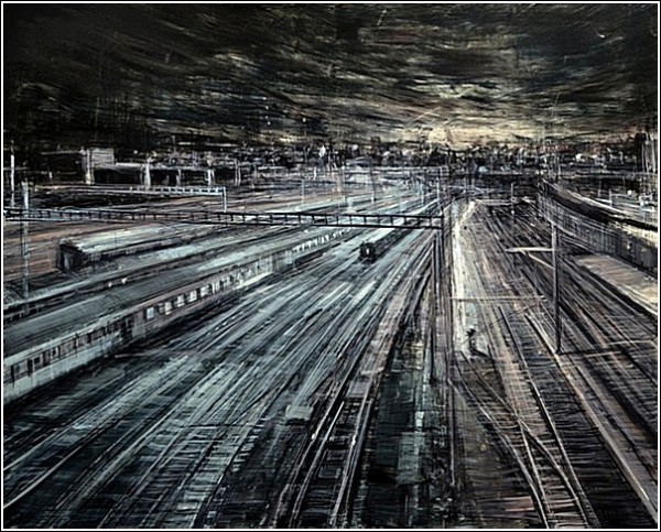 Серый город на картинах Эмилио Валерио Д’Оспины: рельсы, поезда