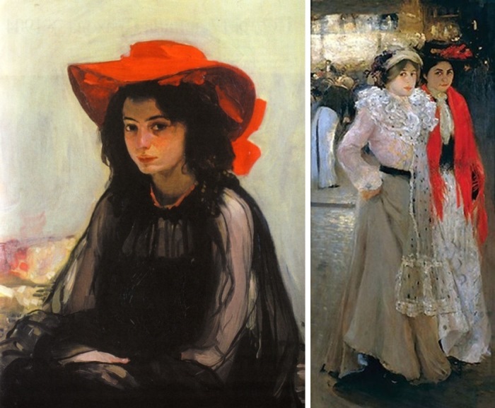 Работы Мурашко парижского периода: *Девушка в красной шляпе* и *Парижанки. Возле кафе*, 1902-1903