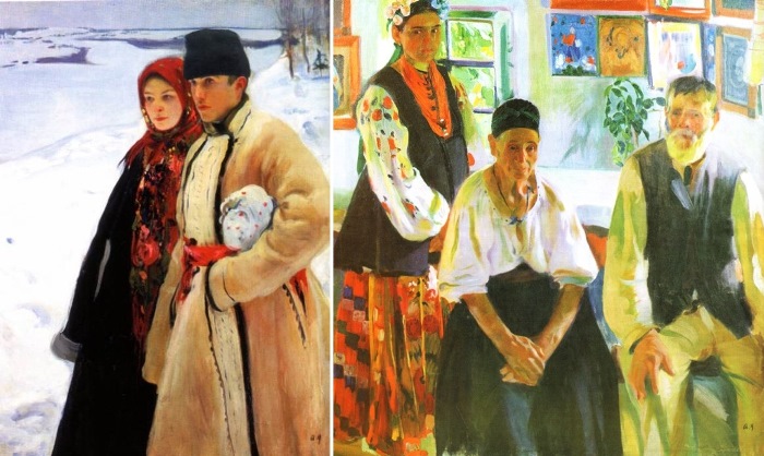 Александр Мурашко. Зима, 1905. Крестьянская семья, 1914