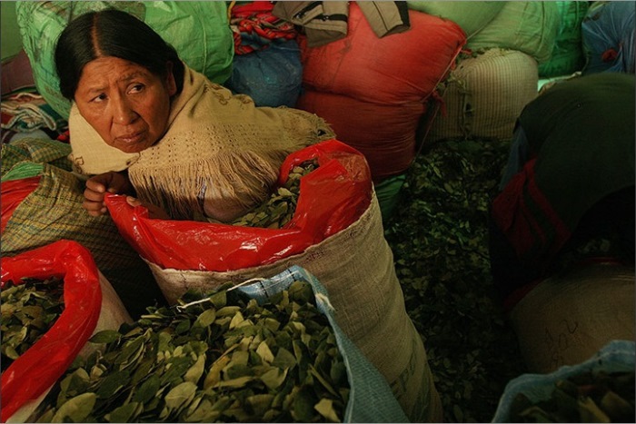 Продавщица листьев коки в Ла-Пас, Боливия