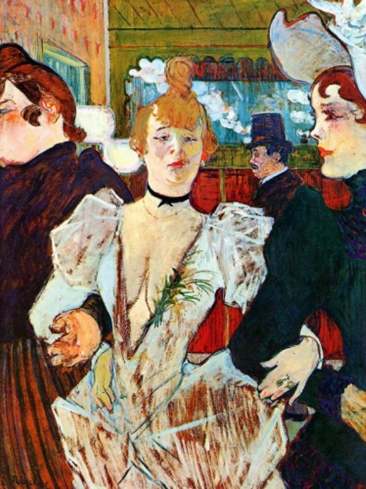 Ла Гулю, входящая в Мулен Руж с двумя женщинами, 1892 г.